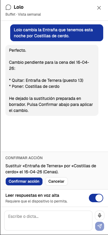 Chat con el asistente Lolo asignando un turno por voz